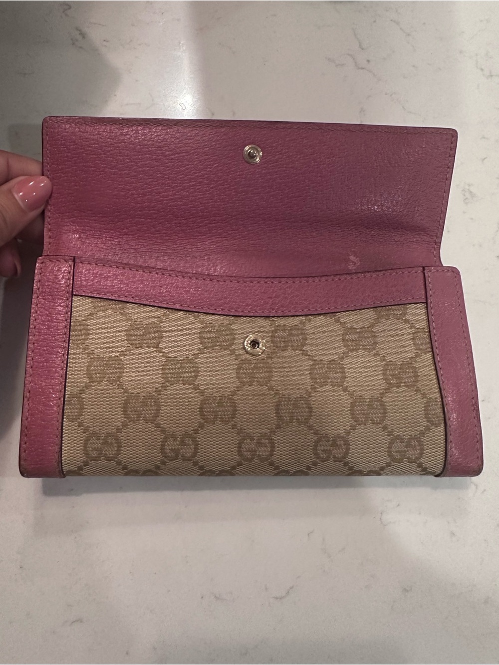Gucci Beige GG Canvas Wallet with Pink Leather Trim - Picture 6 of 11